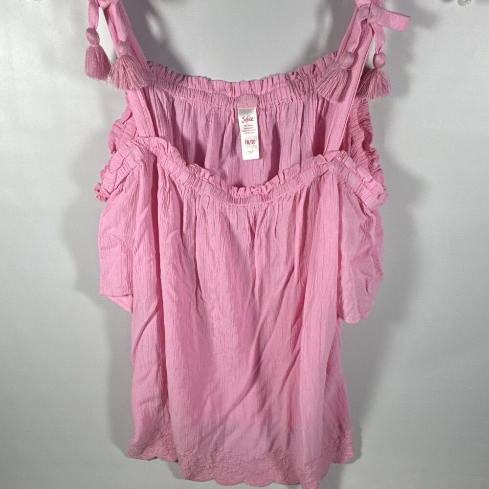 Justice Teens 18/20 Pink Knit Peasant Off Shoulder Cold Shoulder Ruffle Top